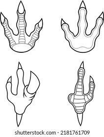 Outlined Dinosaurs Paw With Claws Print Logo Design. Vector Hand Drawn Collection Set Isolated On White Background