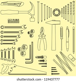 Outlined D.I.Y. hand tool set, illustration