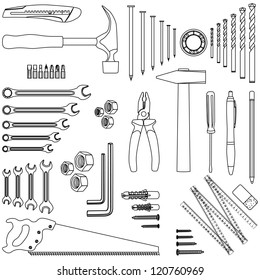 Outlined D.I.Y. hand tool set, illustration