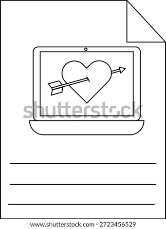 Outlined document displays a laptop with a heart pierced by an arrow above three horizontal lines