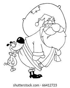 Outlined Dog Biting A Santa Claus