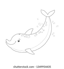 Outlined dolphin. Coloring book illustration. Cartoon vector hand drawn eps 10 illustration isolated on white background in a flat style