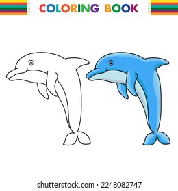 Outlined dolphin for coloring page isolated on white background