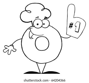Outlined Donut Cartoon Character Number One