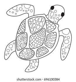 Outlined doodle anti-stress coloring book page turtle. For adults and children