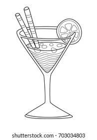 Outlined doodle anti-stress coloring book page cocktail. For adults and children