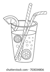Outlined doodle anti-stress coloring book page cocktail. For adults and children
