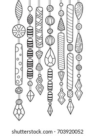 Outlined doodle anti-stress coloring book page wind chimes. For adults and children