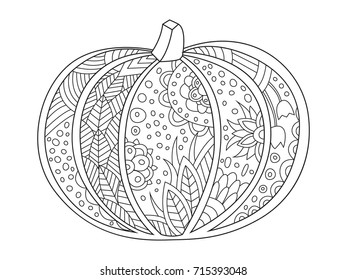 Outlined doodle anti-stress coloring book page pumpkin . Coloring book page for adults and children.