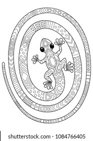 Outlined doodle anti-stress coloring cute lizard. Coloring book page for adults and children