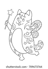 Outlined doodle anti-stress coloring cute fox. Coloring book page for adults and children