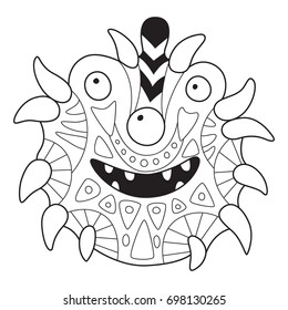 Outlined doodle anti-stress coloring funny monster.. Coloring book page for adults and children