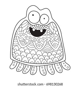 Outlined doodle anti-stress coloring funny monster.. Coloring book page for adults and children