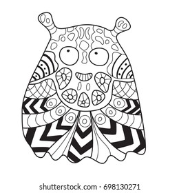 Outlined doodle anti-stress coloring funny monster.. Coloring book page for adults and children