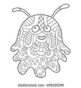 Outlined doodle anti-stress coloring funny monster.. Coloring book page for adults and children