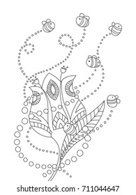 Outlined doodle anti-stress coloring page beautiful flower. Coloring book page for adults and children