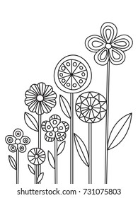 Outlined doodle anti-stress coloring page flowers. Coloring book page for adults and children