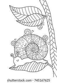 Outlined doodle anti-stress coloring snails. Coloring book page for adults and children