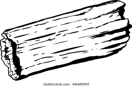 Outlined doodle sketch of single rotting hollow log over white background