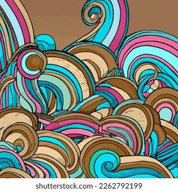 Folletos delineados Fondo de Olas Coloridas Aleatorias. Arte vectorial hecho a mano.