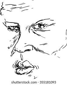 OUtlined drawing of older serious Black man face