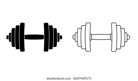 Outlined Dumbbell Icon - Minimal Fitness Vector for Gym, Health, and Workout App Design