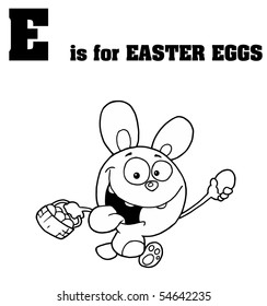 Outlined Easter Bunny With E Is For Easter Eggs Text