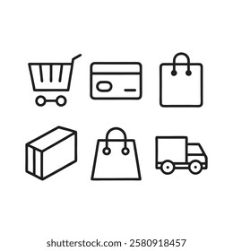 Outlined E-Commerce Essentials Icons for Online Retail and Shopping Websites