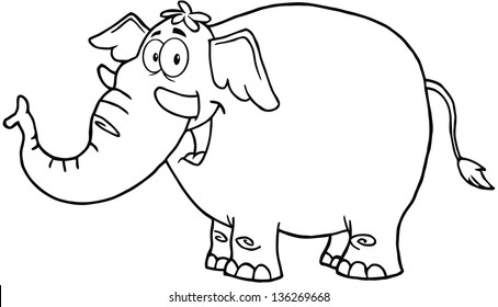 Outlined Elephant Cartoon Mascot Character