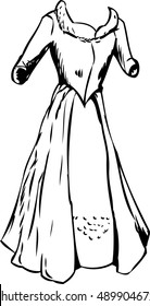 Outlined empty 18th century fashion dress with open robe