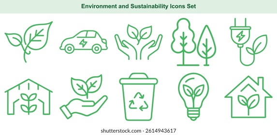 Outlined environment sustainability icons set