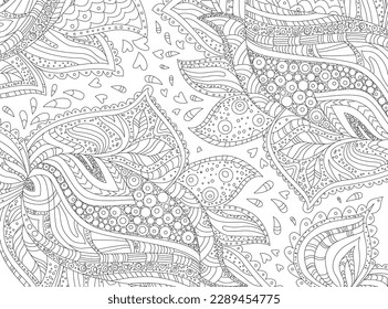 outlined ethnic pattern coloring book. black and white floral paisley. coloring page for adult