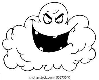 Outlined Evil Smog Cloud Laughing