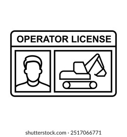 Outlined excavator operator license card vector illustration. Industrial safety management for transport. Authorized driver for operating the vehicle and heavy equipment.