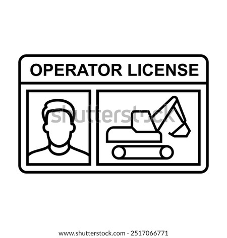 Outlined excavator operator license card vector illustration. Industrial safety management for transport. Authorized driver for operating the vehicle and heavy equipment.