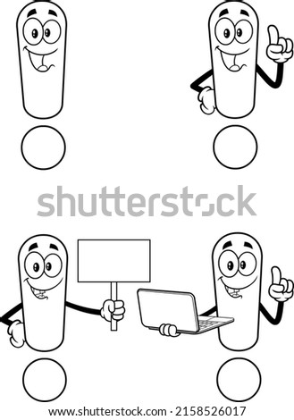 Outlined Exclamation Mark Cartoon Character. Vector Collection Set Isolated On White Background