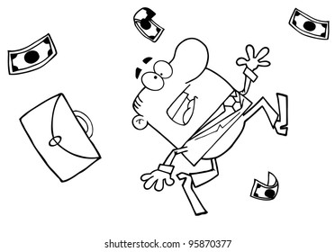 Outlined Failed Businessman Goes Down.Vector Illustration