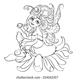 Outlined fairy with floral 