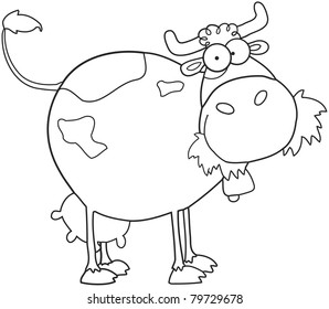 Outlined Farm Dairy Cow Cartoon Character