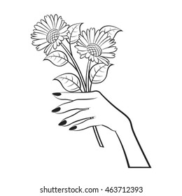 female hand holding flower