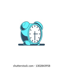 Outlined Flat style illustration of alarm clock. Modern icon design isolated on white background. 