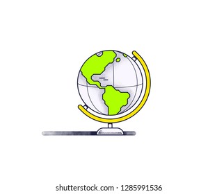Outlined Flat style illustration of globe. Modern icon design isolated on white background. 