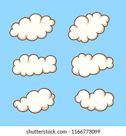 Outlined flat vector clouds set on blue background