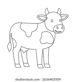 Outlined flat vector of a cute cow cartoon. Suitable for Eid al adha graphic resources, and coloring pages.