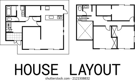 Outlined floor plan for house vector illustration.