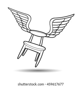 outlined flying chair with wings