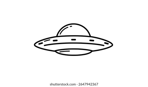 Outlined Flying Saucer Icon - Minimal UFO Line Art for Sci-Fi Branding and Alien-Themed Decor