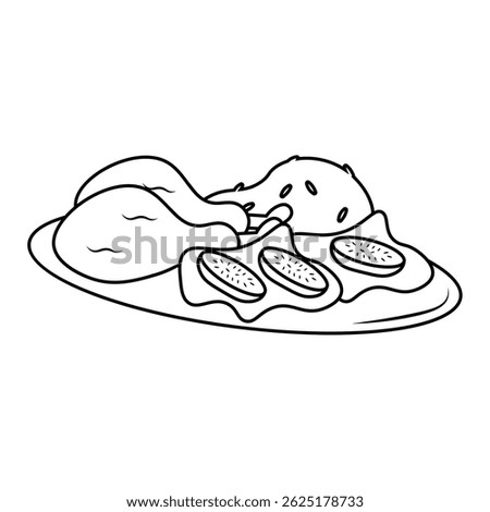 Outlined food plate sketch. Vector illustration