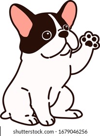 Outlined French Bulldog sitting waving hand