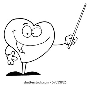 Outlined Friendly Heart Character Holding A Pointer
